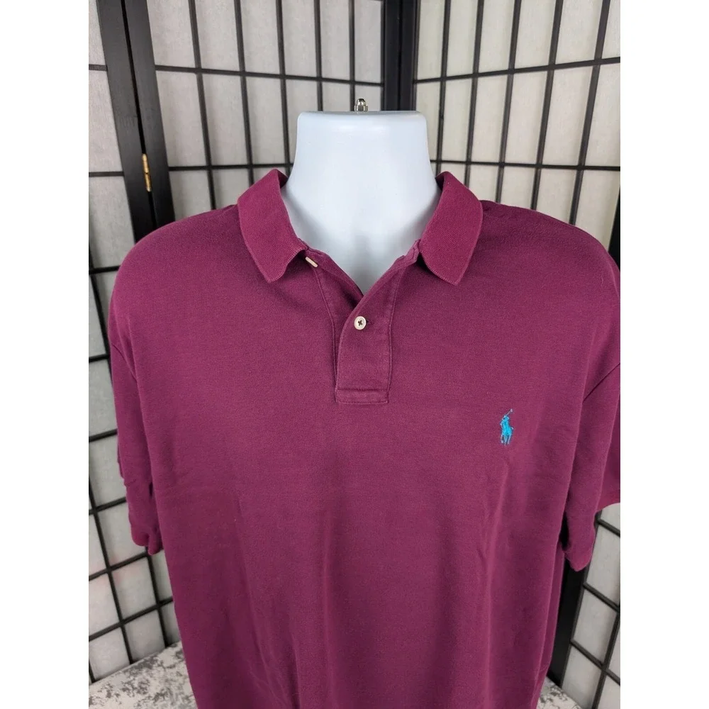 VTG Polo Ralph Lauren Marroon/Purple Short Sleeve Polo Shirt Men's Sz XL  EUC